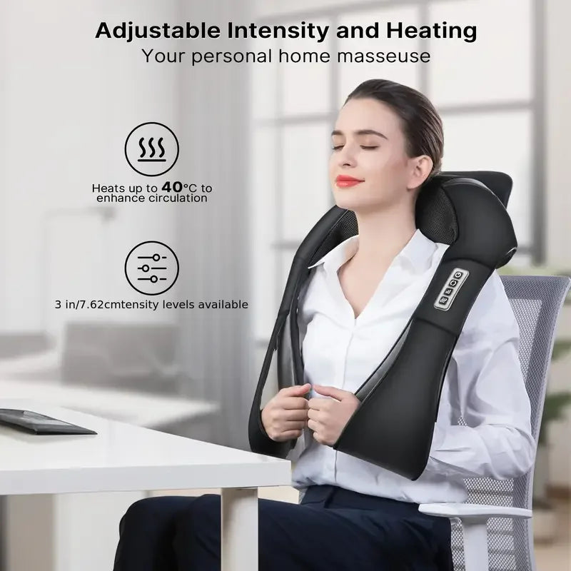 Electric Shiatsu Massager Back Shoulder and Neck Massage Pillow U Shape Body Massager with Heat Deep Tissue Kneading Massager