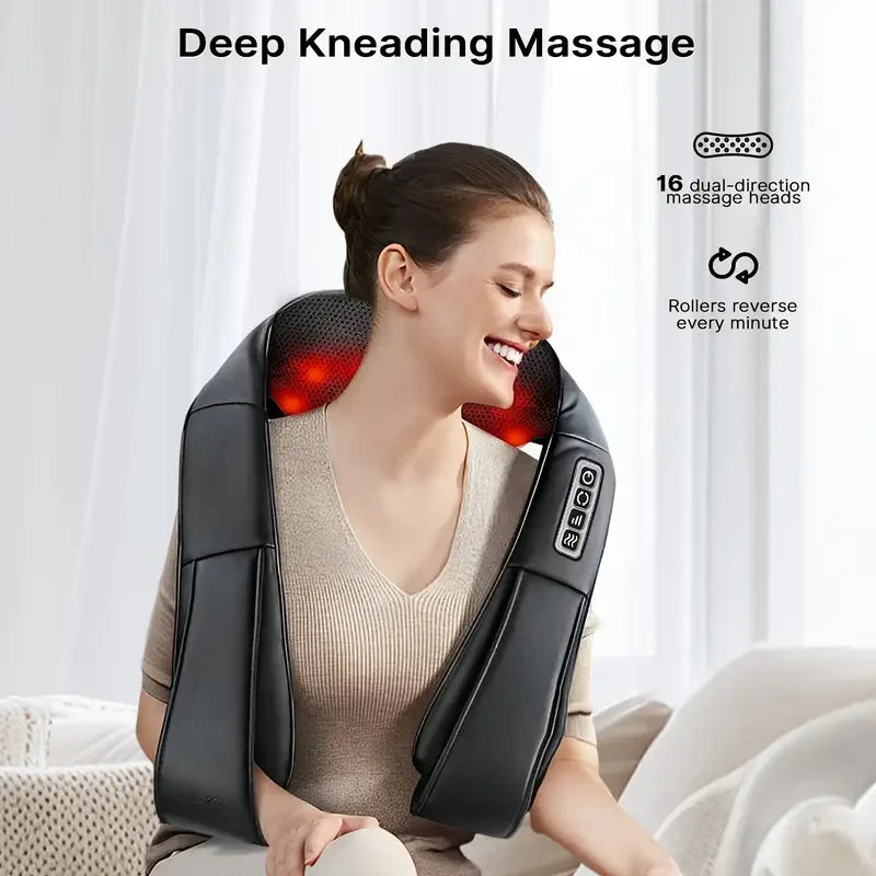 Electric Shiatsu Massager Back Shoulder and Neck Massage Pillow U Shape Body Massager with Heat Deep Tissue Kneading Massager