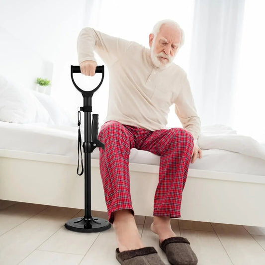 Adjustable stand assist mobility aid for seniors with non-slip base