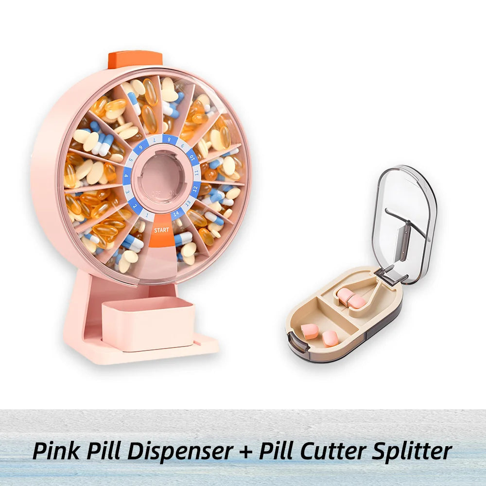 14-Days Home Pill Dispenser + 1/2 Pill Cutter Splitter One Set Sealed Portable Medicine Case Pill Dispenser Daily