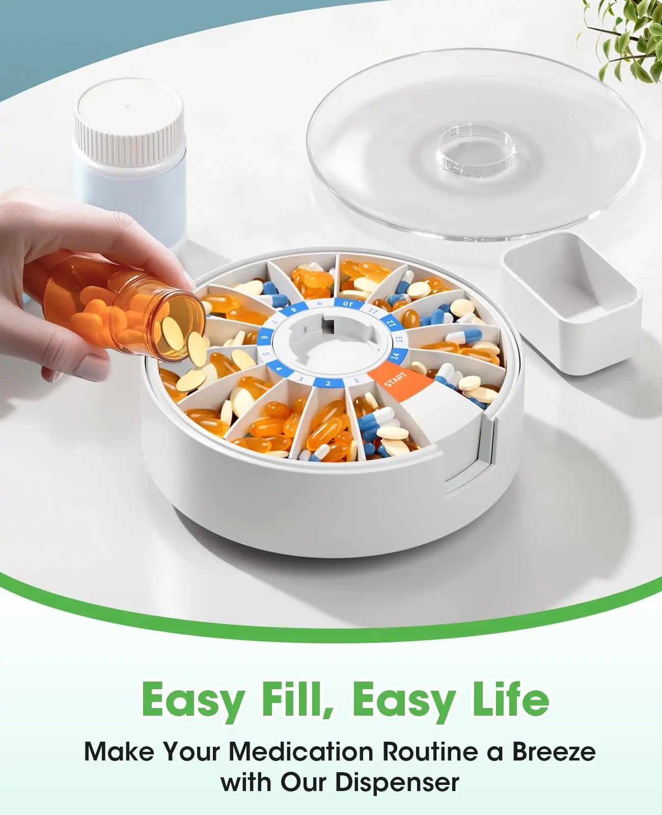 14-Days Home Pill Dispenser + 1/2 Pill Cutter Splitter One Set Sealed Portable Medicine Case Pill Dispenser Daily