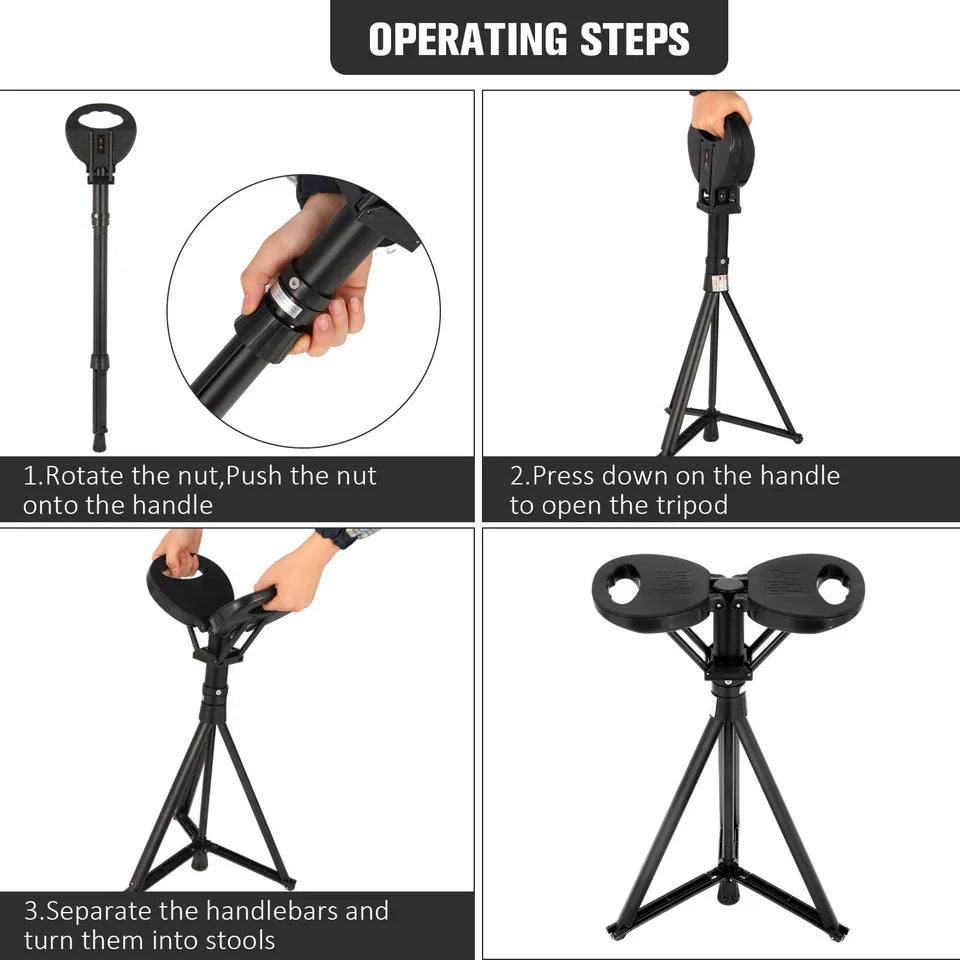 Aluminium Alloy Cane Stool – 2-in-1 Foldable Walking Stick with Seat for Seniors & Outdoor Enthusiasts
