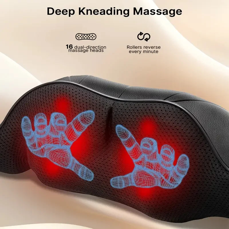 Electric Shiatsu Massager Back Shoulder and Neck Massage Pillow U Shape Body Massager with Heat Deep Tissue Kneading Massager