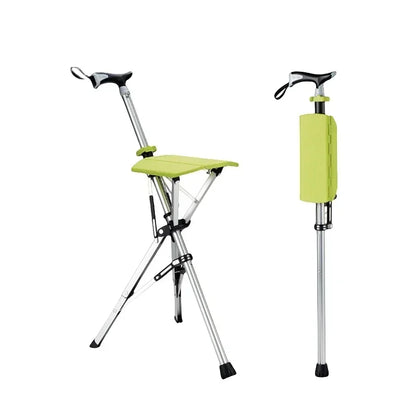 Foldable 3-Leg Cane Stool – Portable Walking Stick Chair with Anti-Slip Feet