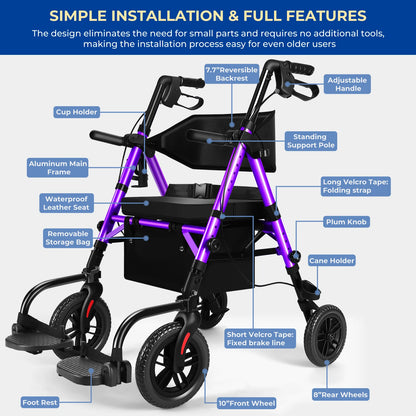 Foldable 2-in-1 Walker Wheelchair Combo with Adjustable Seat