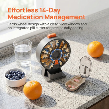 14-Days Home Pill Dispenser + 1/2 Pill Cutter Splitter One Set Sealed Portable Medicine Case Pill Dispenser Daily
