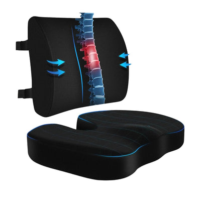 Seat Cushion & Lumbar Pillow Set – Memory Foam Support for Office & Home Comfort