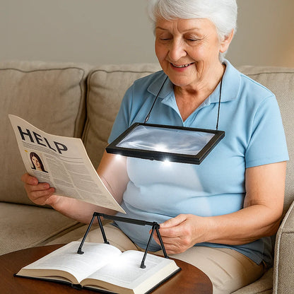 3X Hands-Free Desktop Magnifier with LED – Full Page Glass for Reading Books
