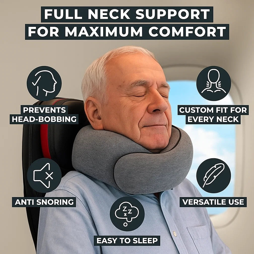 Portable Memory Foam Neck Pillow – Travel & Cervical Support for Seniors