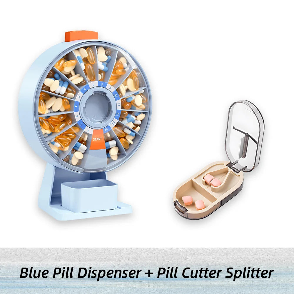 14-Days Home Pill Dispenser + 1/2 Pill Cutter Splitter One Set Sealed Portable Medicine Case Pill Dispenser Daily