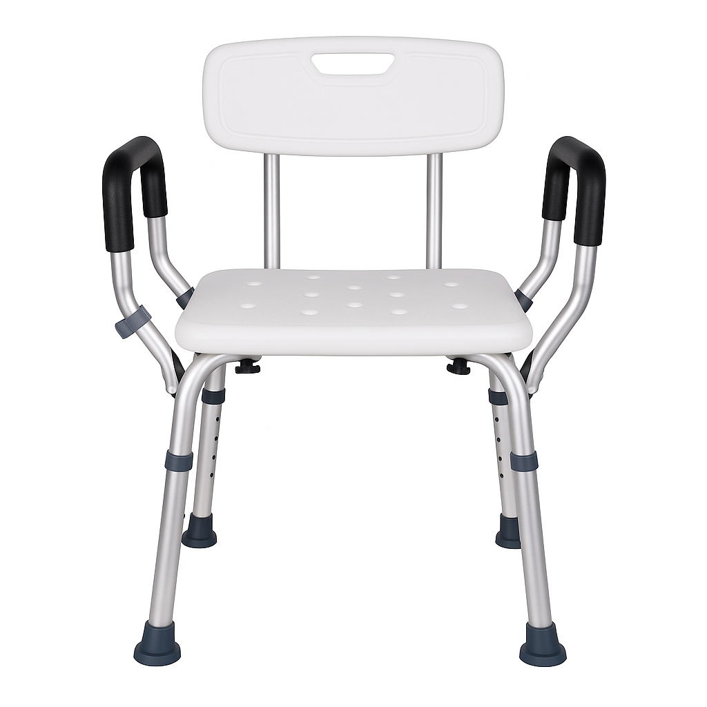 Shower seat for elderly with non-slip feet and ergonomic back support