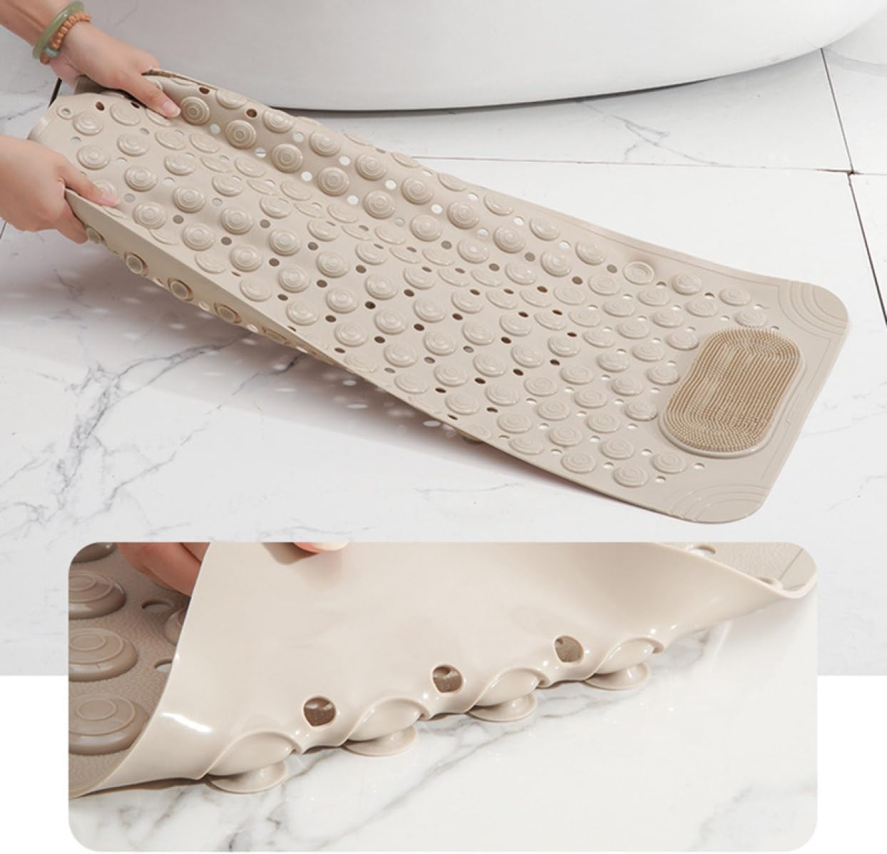Slip-resistant shower mat for elderly adults on smooth tiles