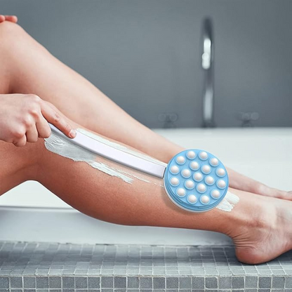 Long Handle Shower Massager & Lotion Applicator: Back Scrubber for Bath with Rotating Massage Balls