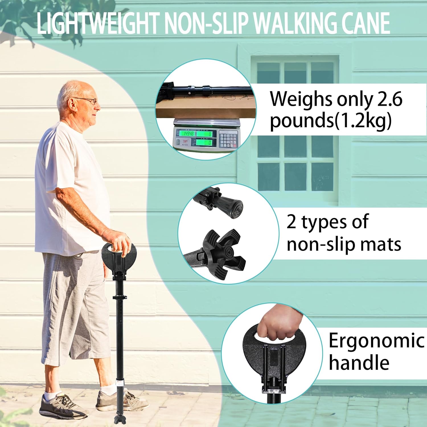 Lightweight Adjustable Cane with Comfortable PU Leather Seat