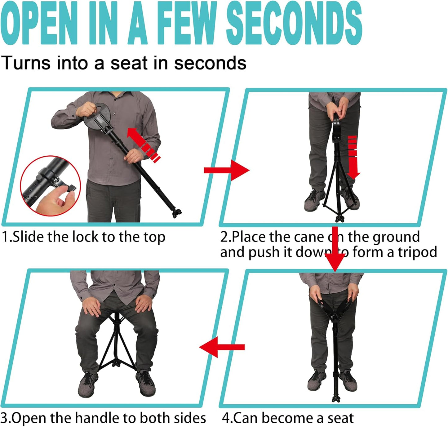 Aluminium Alloy Cane Stool – 2-in-1 Foldable Walking Stick with Seat for Seniors & Outdoor Enthusiasts