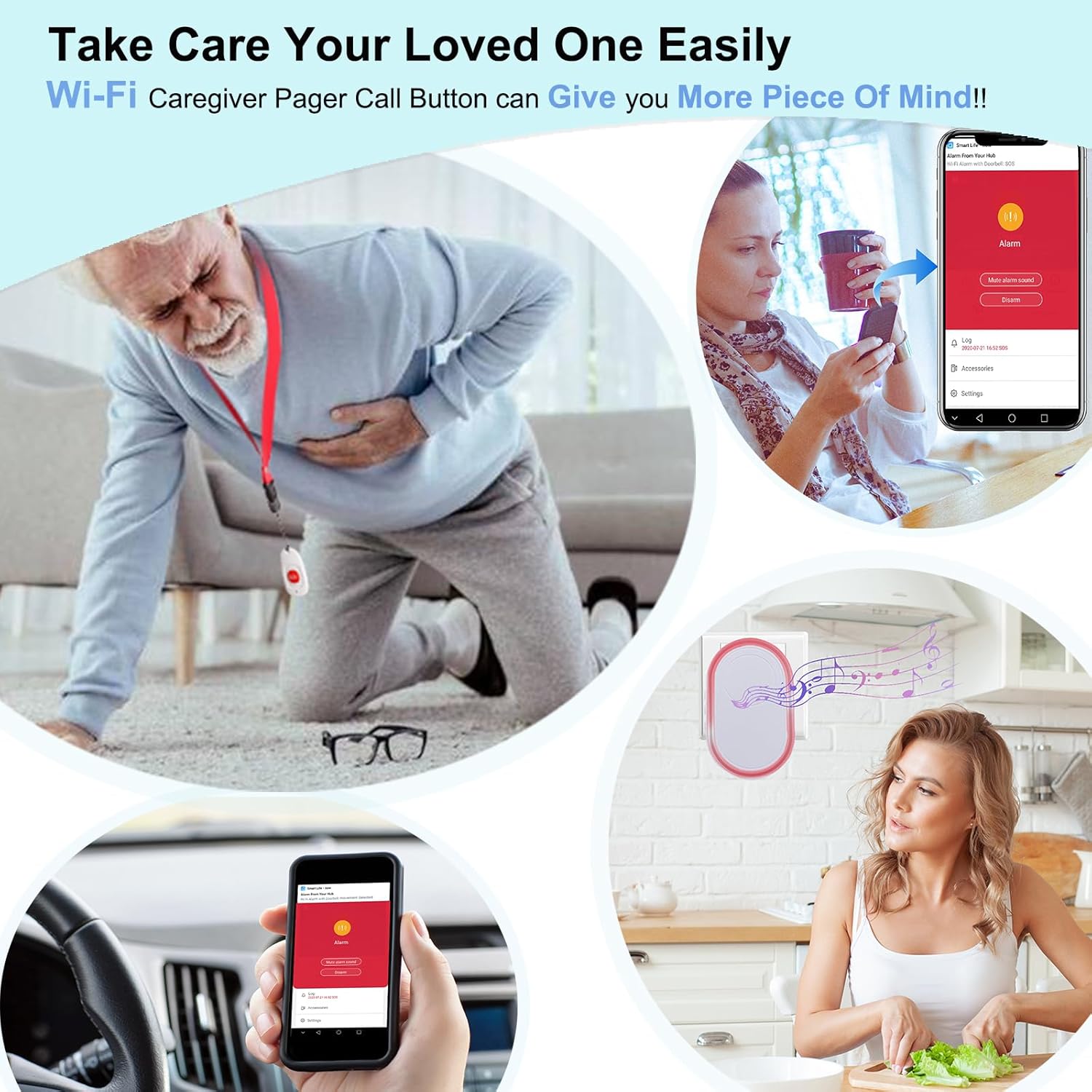 

Tuya Smart Life App Compatible Senior Alert System with 5 Volume Level