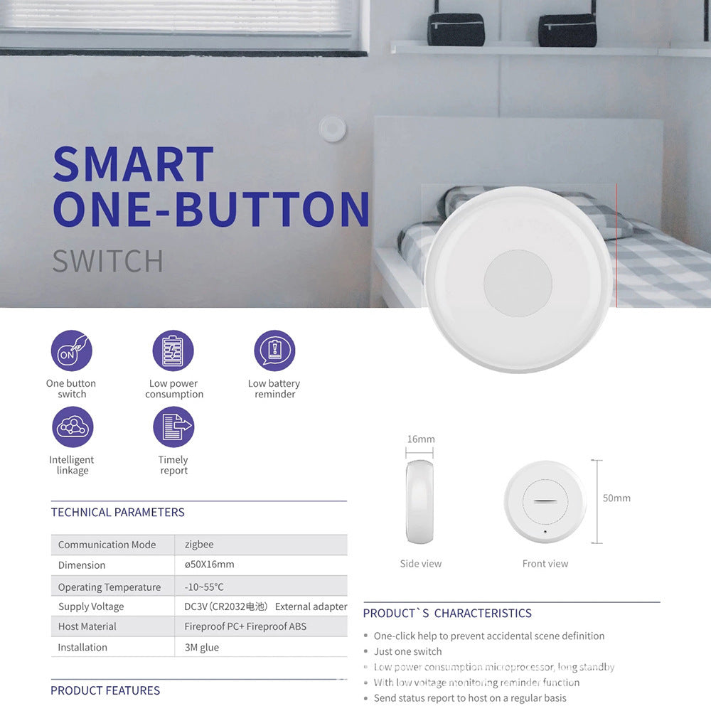 Wireless SOS Emergency Button: Smart Home Alarm with Mobile Alerts, Compatible with Tuya Zigbee Hub