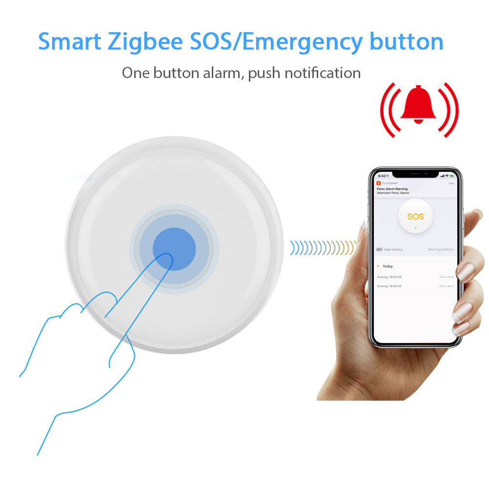 Wireless SOS Emergency Button: Smart Home Alarm with Mobile Alerts, Compatible with Tuya Zigbee Hub